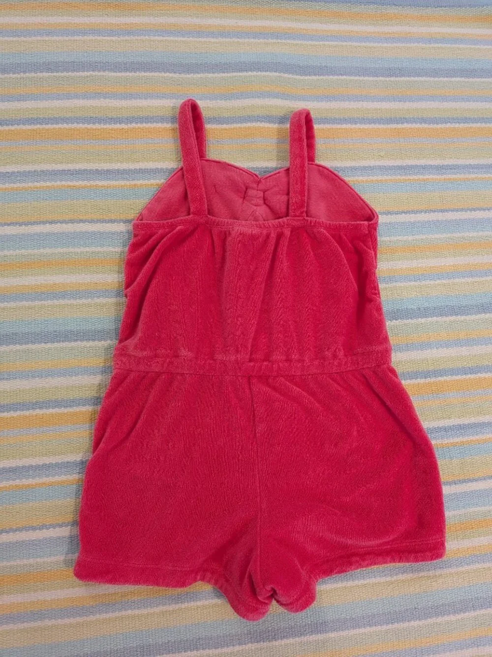 Janie and Jack Girls' Size 7 Pink Terry Cloth Bow Front Swim Cover-Up Romper Poc